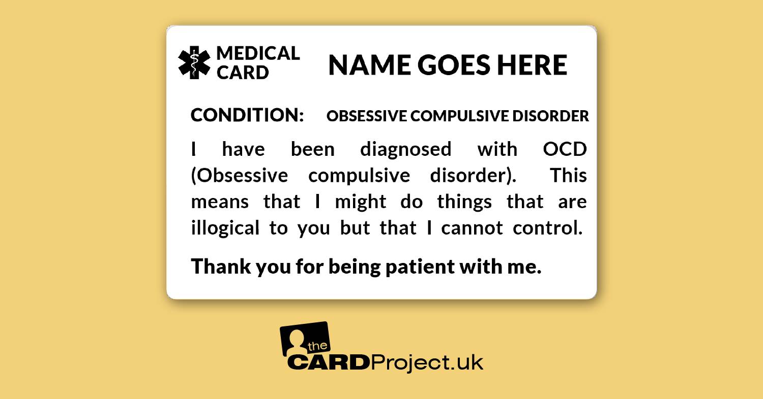 OCD (Obsessive compulsive disorder) Awareness Mono Medical ID Alert Card  (FRONT)